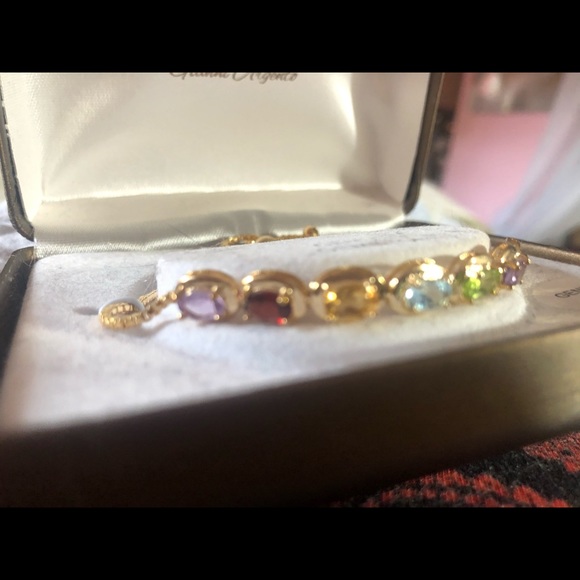 New Gold Plated Multi Gemstone Adjustable Bracelet - Picture 2 of 5